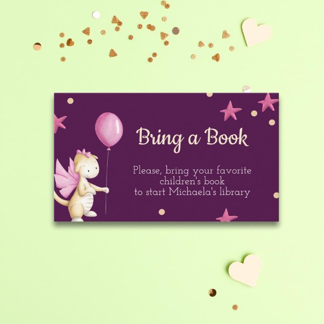 Baby Girl Dragon with Balloon Bring a Book ticket Enclosure Card (Creator Uploaded)