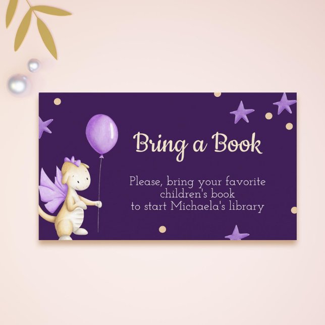 Baby Girl Dragon with Balloon Purple Bring a Book Enclosure Card (Creator Uploaded)