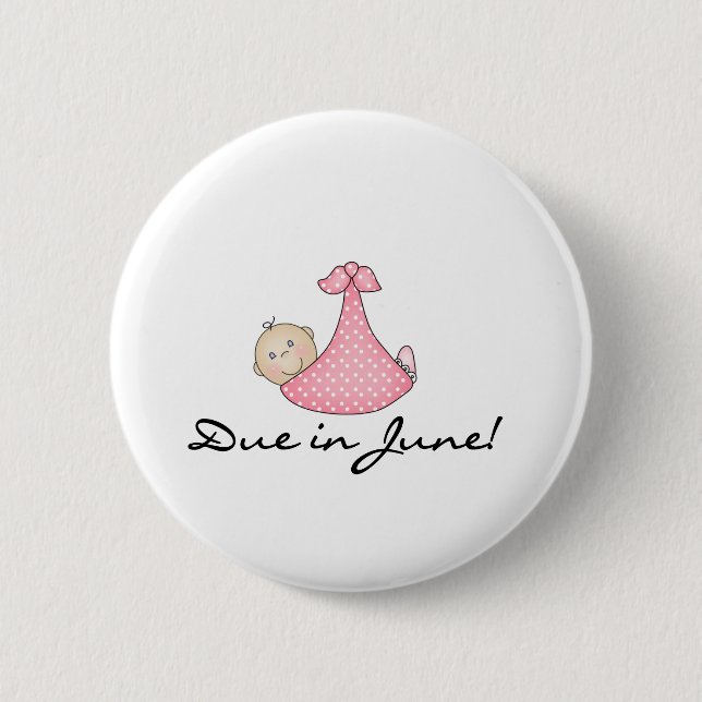 Baby Girl Due in June 6 Cm Round Badge (Front)