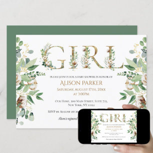 Baby Girl Elegant Eucalyptus Greenery Baby Shower Invitation