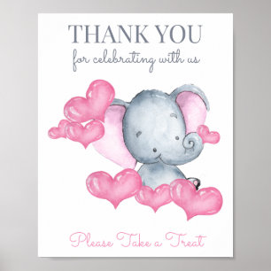 Baby Girl Elephant Baby Shower Favour Table Sign