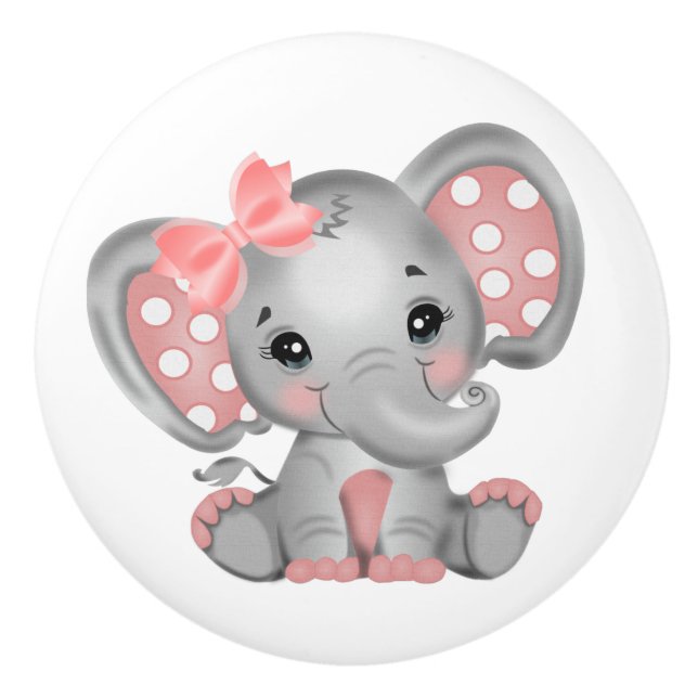 Baby Girl Elephant  Ceramic Knob (Front)
