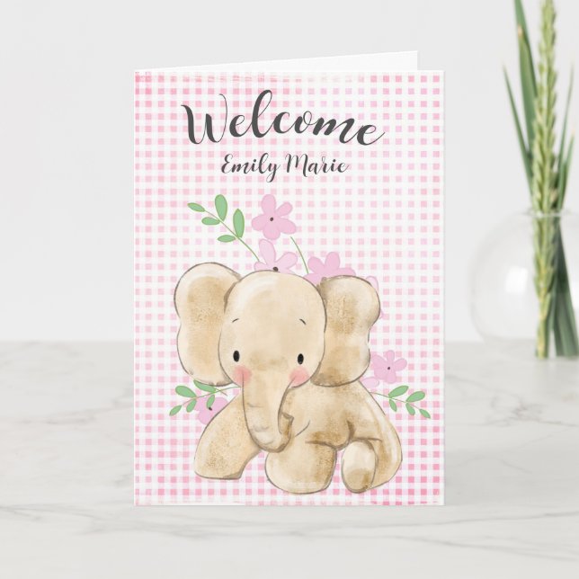 Baby Girl Elephant Congratulations Card (Front)