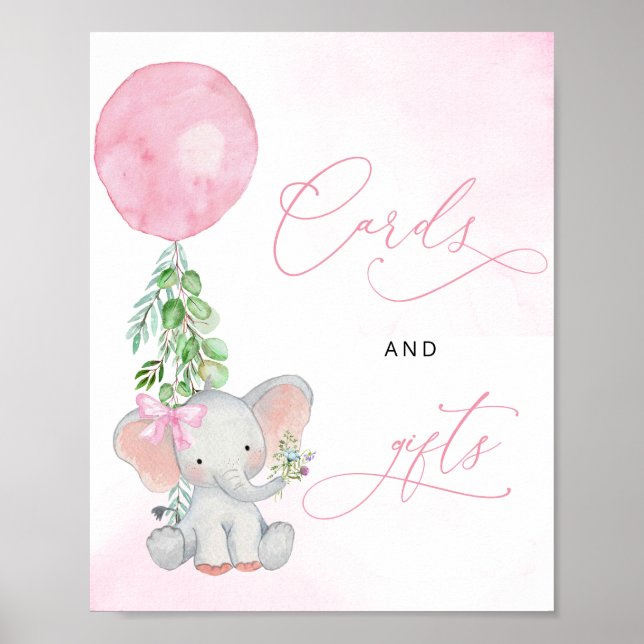 Baby Girl Elephant Eucalyptus Cards and Gifts Sign (Front)