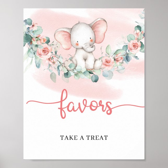 Baby Girl Elephant eucalyptus wreath favours sign (Front)