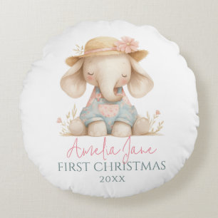 Baby Girl Elephant Nursery Decor Christmas Round Cushion