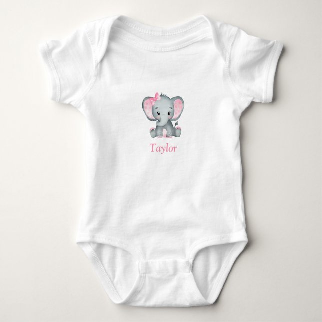 Baby Girl Elephant One-Piece T-Shirt Baby Bodysuit (Front)