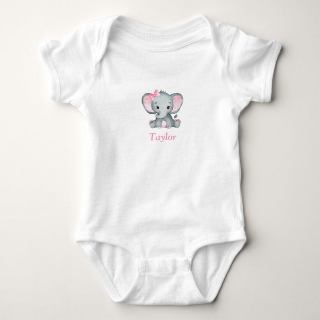 Baby Girl Elephant One-Piece T-Shirt Bodysuit (Front)