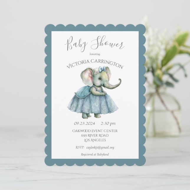 Baby Girl Elephant Shower Invitation (Standing Front)