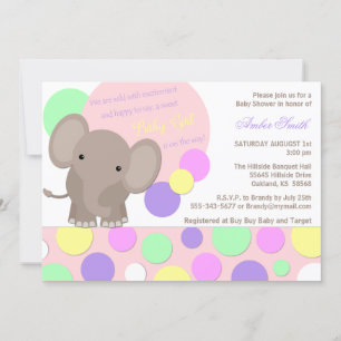 Baby Girl Elephant Shower Invitation