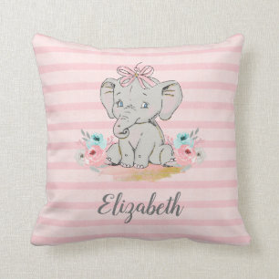 Baby Girl Elephant Watercolor Nursery Cushion