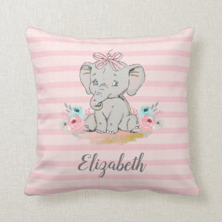 Baby Girl Elephant Watercolor Nursery Cushion