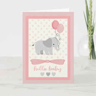 Baby Girl Elephant with Balloons Card