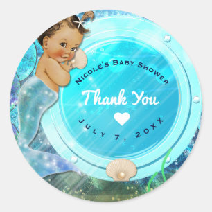 Baby Girl Enchanted Mermaid Baby Shower Party Classic Round Sticker