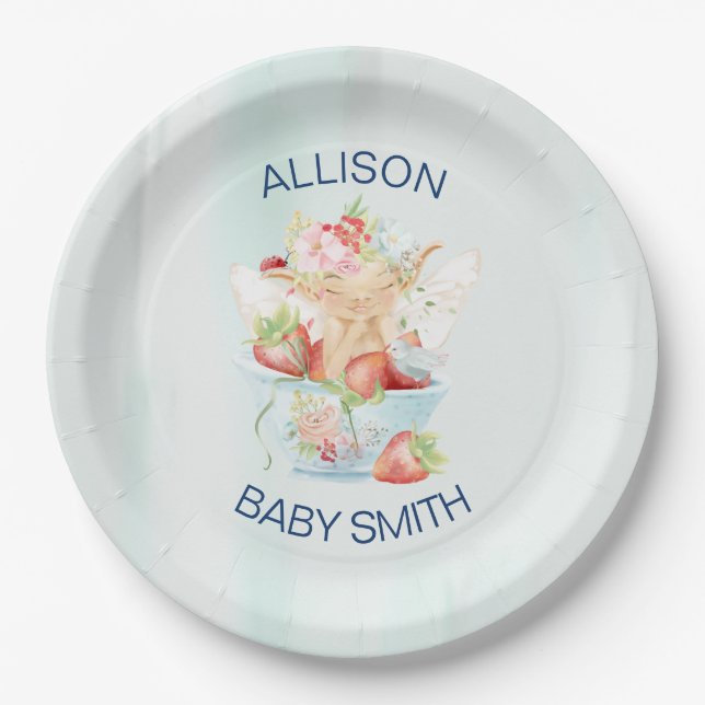 Baby Girl Fairy in Pink Baby Shower Paper Plate (Front)