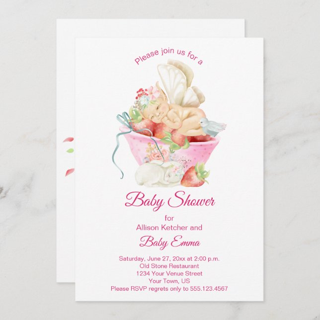Baby Girl Fairy in Pink Teacup Baby Shower | Invitation (Front/Back)