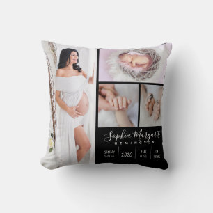 Baby Girl Family Photo Keepsake Black Throw Pillow
