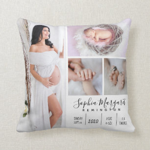 Baby Girl Family Photo Keepsake Throw Pillow