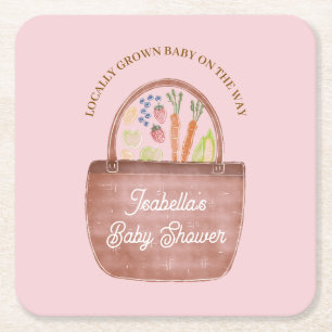 Baby Girl Farmer's Market Baby Shower Invitation Square Paper Coaster