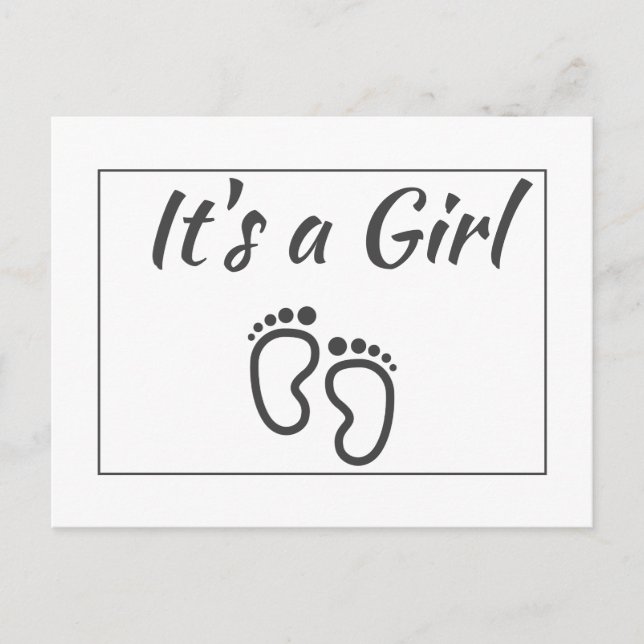 Baby Girl Feet Modern Minimalist White Birth Announcement Postcard (Front)