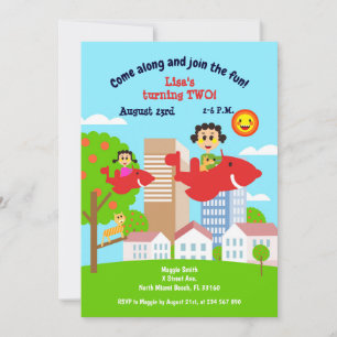 Baby girl fies with mum second birthday party  inv invitation