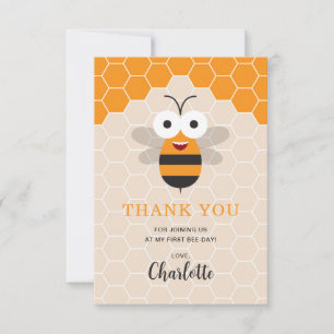 Baby Girl First 1st Bee Day Birthday Honeybee   Thank You Card