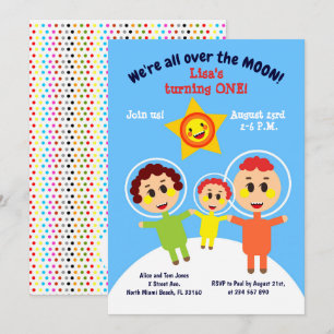 Baby girl first birthday astronauts party   invita invitation