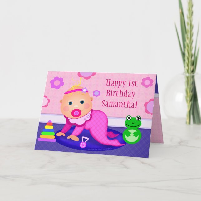 Baby Girl First Birthday Greeting Card - Custom (Front)