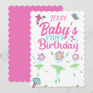 Baby Girl First Birthday Invitation