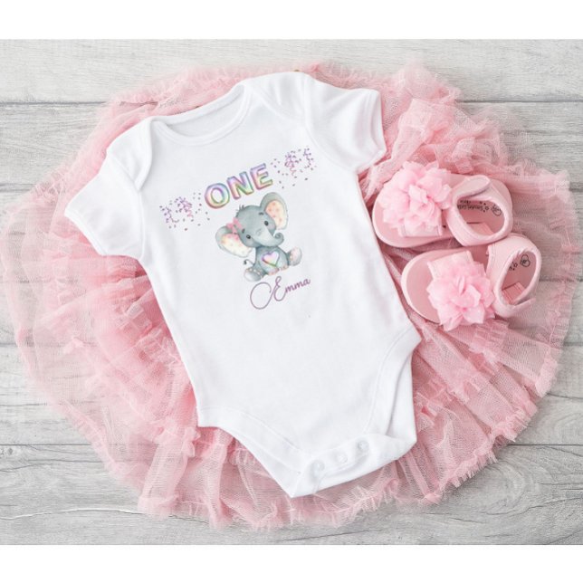 Baby Girl First Birthday Name Elephant Cute One   Baby Bodysuit (Creator Uploaded)