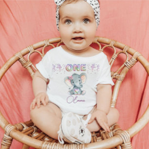 Baby Girl First Birthday Name Elephant Cute One Baby T-Shirt