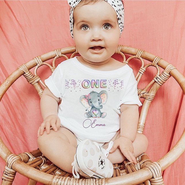 Baby Girl First Birthday Name Elephant Cute One  Baby T-Shirt (Creator Uploaded)
