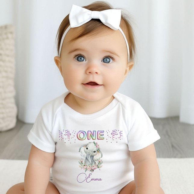 Baby Girl First Birthday Name Elephant Cute One    Bodysuit (Creator Uploaded)