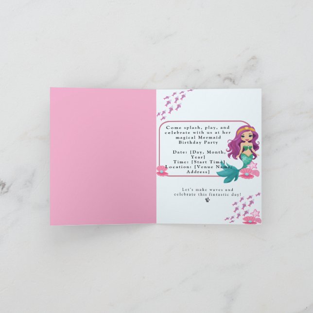 Baby Girl First Birthday Party Mermaid  Invitation (Inside)