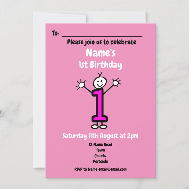 Baby Girl First Birthday Pink Party Invitation (Front)