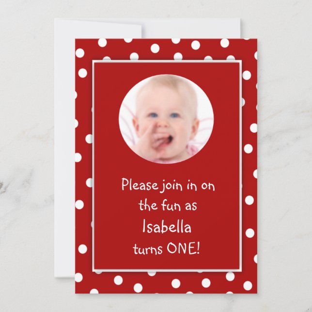 Baby Girl First Birthday Red Polka Dots Photo Invitation (Front)