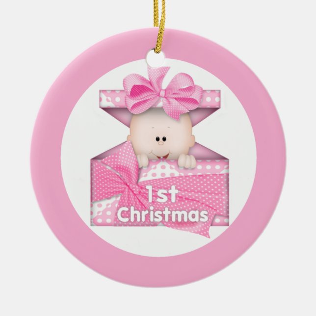 Baby Girl First Christmas Ceramic Ornament (Front)