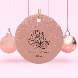 Baby Girl First Christmas Custom Name Pink Minimal Ceramic Ornament<br><div class="desc">Baby Girl First Christmas Custom Name Pink Minimal Ceramic Ornament. A special keepsake ornament for the new baby girl in your life. This design features a modern minimal "My First Christmas" script and accented with stylish glam sparkle. This ornament can be personalised with the baby's name and year. The backside...</div>