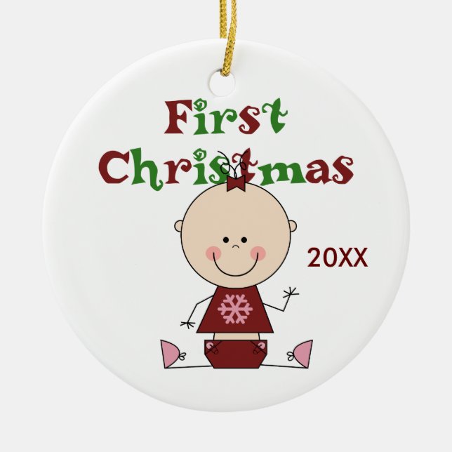 Baby Girl First Christmas Dated Ornament (Front)