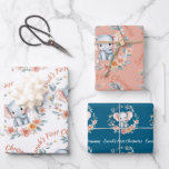 Baby Girl First Christmas Elephant Pink Name Wrapping Paper Sheet<br><div class="desc">Recognise a baby girl's First Christmas with this personalised giftwrap sheets set of 3 featuring a cute watercolor baby girl elephant surrounded by floral garland with editable text NAME'S FIRST CHRISTMAS you can change to other custom text instead. (Ribbon not included.) ASSISTANCE: For help with design modification or personalisation, colour...</div>