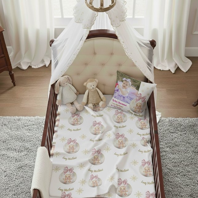 Baby Girl First Christmas Gingerbread Photo & Name Cushion (Creator Uploaded)