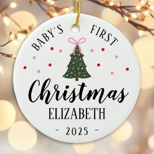 baby girl first christmas ornament pink & green