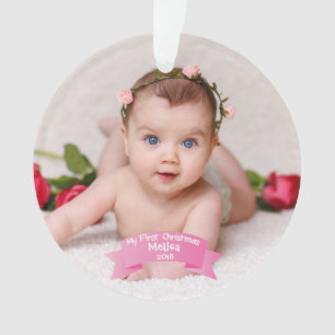 Baby Girl First Christmas Photo Acrylic Ornament