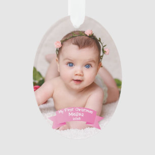 Baby Girl First Christmas Photo Acrylic Ornament