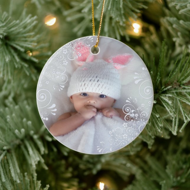 Baby Girl First Christmas Photo Ceramic Ceramic Ornament (Tree)