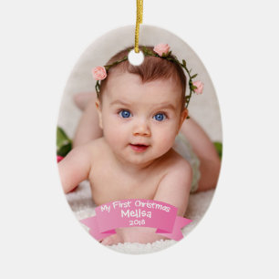 Baby Girl First Christmas Photo Ceramic Ornament