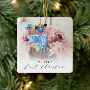 Baby Girl First Christmas Photo Keepsake Ceramic Ornament