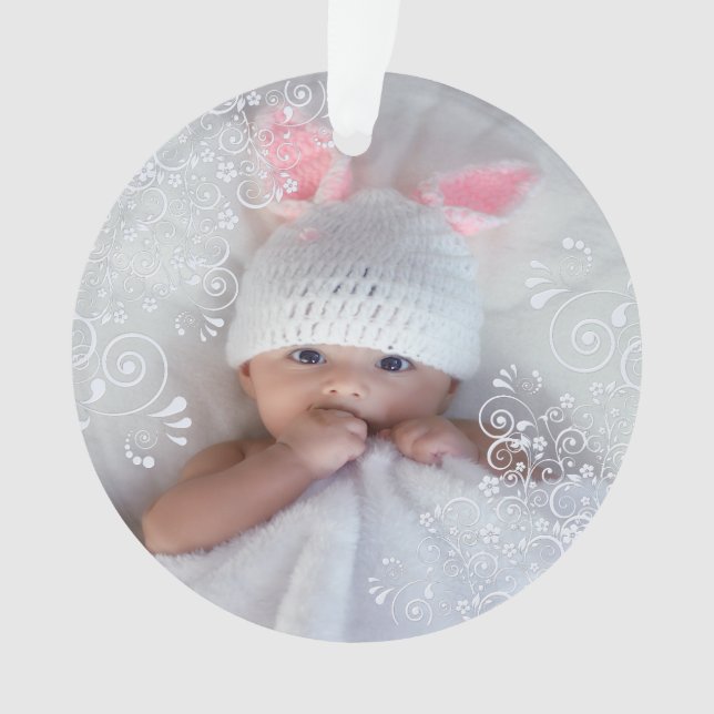 Baby Girl First Christmas Photo  Ornament (Front)