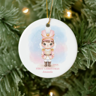 Baby Girl First Christmas Pink Nutcracker Photo Ceramic Ornament