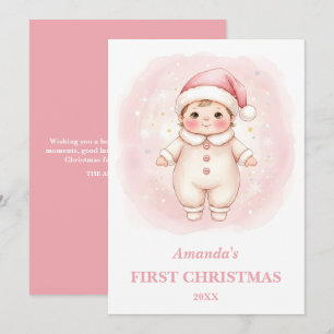 Baby Girl First Christmas Pink Santa Greeting Card